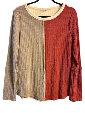🍂 Easel Los Angeles Color Block Ribbed Top | Size L | Earth Tones EUC